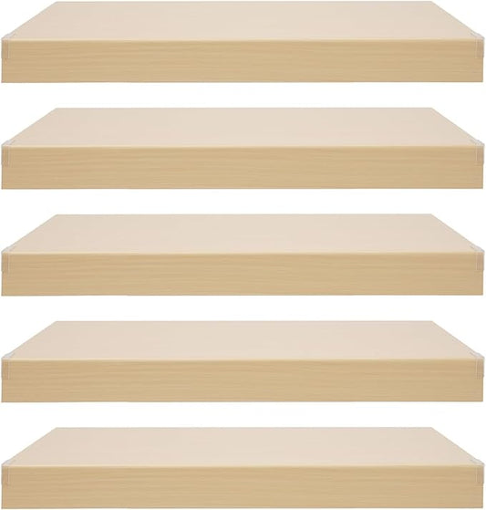 33 Inch Floating Shelves for Wall, 16 Inch Deep Hanging Shelf, Large Display & Storage Shelf for Bathroom, Bedroom, Living Room, Set of 5 (Light Wood Color, 33 Inch)