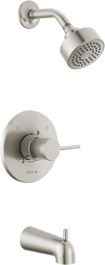 Delta Faucet Modern Brushed Nickel Tub and Shower Trim Kit, Shower Faucet with Single-Spray Touch-Clean Shower Head, Stainless T14459-SS-PP (Valve Not Included)