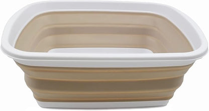 SAMMART 10L (2.6 Gallons) Collapsible Tub - Foldable Dish Tub - Portable Washing Basin - Space Saving Plastic Washtub (White/Latte, 1)