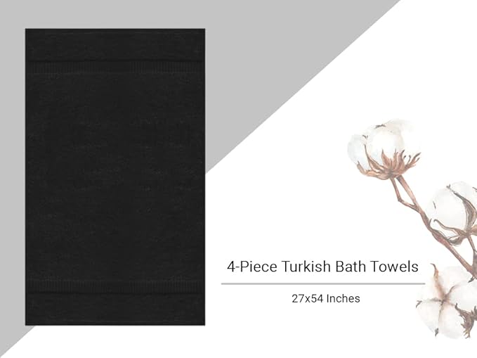 Towel Bazaar Premium Cotton Super Soft and Absorbent Turkish Towels (4-Piece Bath Towels, Black)
