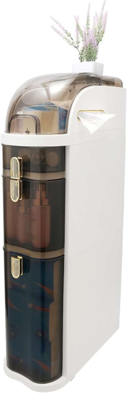 Bathroom Floor Cabinet, Narrow Bathroom Storage Cabinet, Mobile and No Installation Required, Perfect for Small Space Laundry Rooms, Toilet Areas and Living Room Gaps