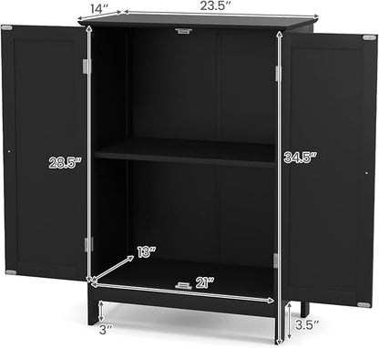 Tangkula Freestanding Storage Cabinet with Double Doors and Shelf, Modern Home Furniture, Wooden Home Organizer for Living Room, Bathroom Storage Cabinet (Black)