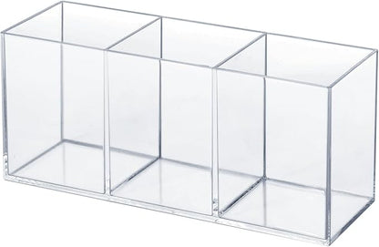 Clear Acrylic Silverware & Pen Organizer Caddy, Transparent Plastic Silverware Holder, Perfect for Office, Bedroom, and Bathroom Storage