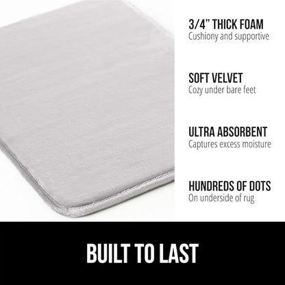GORILLA GRIP Memory Foam Bath Rugs, Soft Absorbent Velvet Bathroom Mats, Durable Dots on Underside, Machine Washable Bathmat, Carpet Rug Room Decor for Shower Floor, 30x20 Mat, Light Gray