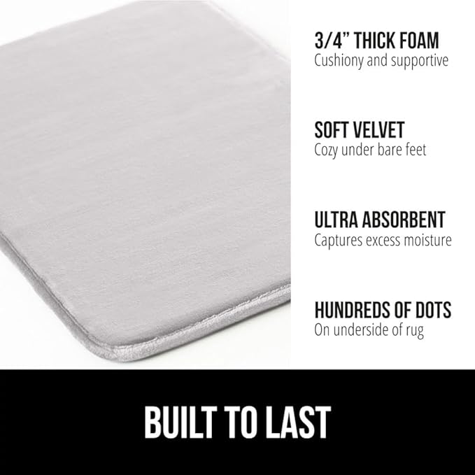 GORILLA GRIP Memory Foam Bath Rugs, Soft Absorbent Velvet Bathroom Mats, Durable Dots on Underside, Machine Washable Bathmat, Carpet Rug Room Decor for Shower Floor, 36x24 Mat, Light Gray