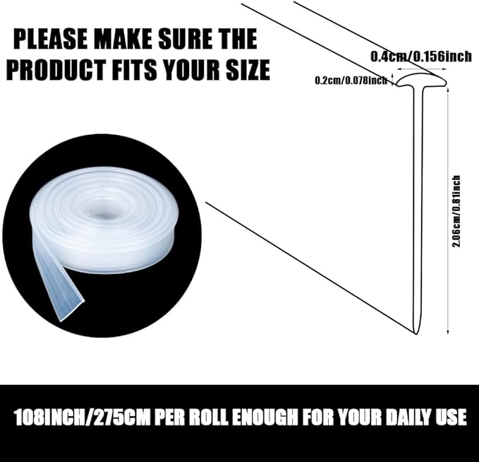 Framed Shower Door Bottom Seal Strip Replacement Shower Bottom Waterproof Door Rubber Sweep Trim Clear Seal for Home Bathroom Glass Shower Door, 108 Inch