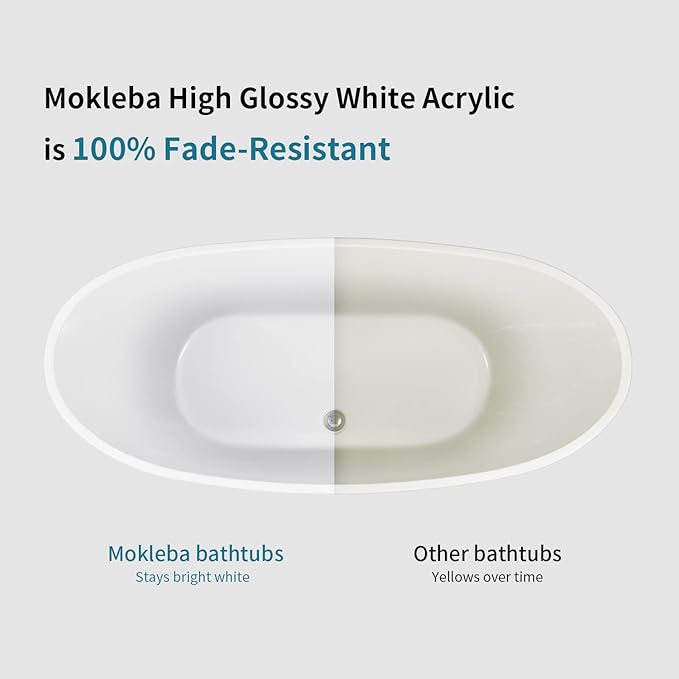62" Lucite Acrylic Freestanding Bathtub, Double Slipper Shape Contemporary Soaking Tub with Toe-tap Chrome Drain, Slotted Overflow, cUPC Certified, Glossy White