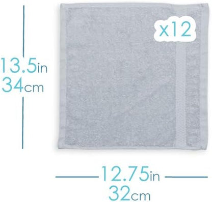 Hearth & Harbor Washcloths 12 Pack - 100% Cotton Washcloth for Body and face, High Absorbent and Soft 13"x13" Body Wash Cloth, Quick Dry - Silver Grey Washcloths