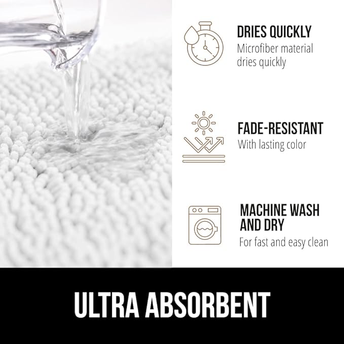 GORILLA GRIP Bathroom Rug Sets, Soft Chenille 2 Piece Area Rugs Set, Toilet Base Mat and 30x20 Carpet, Absorbent Microfiber Washable Mats Dry Quickly, Home Décor and Bath Room Accessories, White