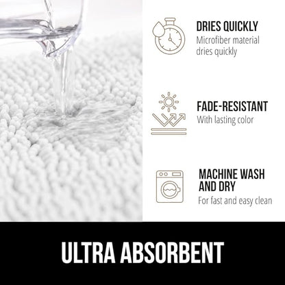 GORILLA GRIP Bathroom Rug Sets, Soft Chenille 2 Piece Area Rugs Set, Toilet Base Mat and 30x20 Carpet, Absorbent Microfiber Washable Mats Dry Quickly, Home Décor and Bath Room Accessories, White