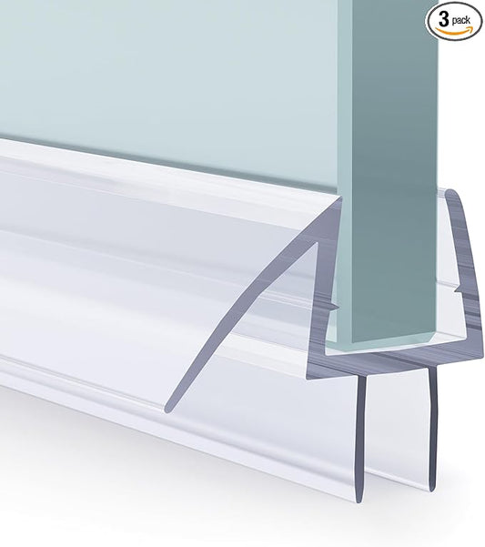 AmazerBath 3 PCS Shower Door Bottom Seal for 1/2 Inch Glass - (15.75 Inches x 3), 3 Section Segmented Shower Installation Kit Frameless Glass Door Seal Strip