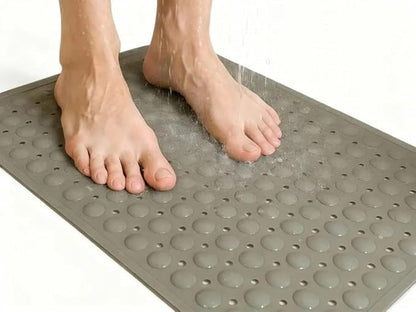 Bath and Shower Safety Mats 27.5x15 inch, Non Slip with Strong Suction Cups for Bathroom Stall and Tub Floor, Extra Large and Machine Washable, Drain Holes Keep Bathtub Clean, Soft on Feet, Grey