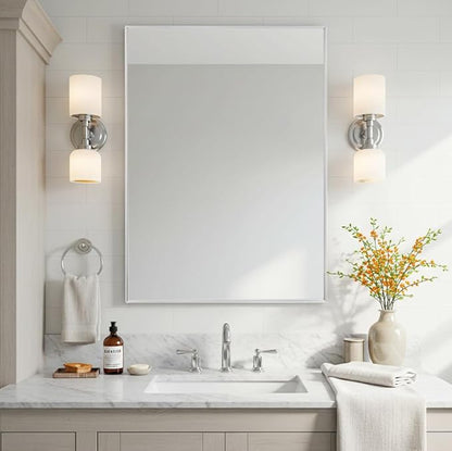 26x36 Inch Silver Bathroom Mirror - Copper-Free Mirror, Aluminum Alloy Frame Vanity Rectangle Wall Mounted Modern Mirror for Bedroom/Living Room/Porch Horizontal or Vertical