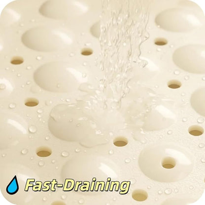 Bath and Shower Safety Mats 40x16 inch, Non Slip with Strong Suction Cups for Bathroom Stall and Tub Floor, Extra Large and Machine Washable, Drain Holes Keep Bathtub Clean, Soft on Feet, White