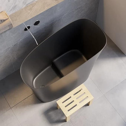 47" Freestanding Soaking Bathtub Modern Oblique Deep Stone Resin Japanese Soaking Bathtub in Matte Black