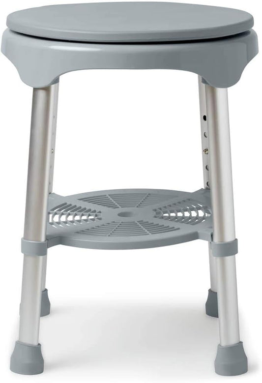 Medline Durable Aluminum Frame, Round Swivel Shower Stool, Gray, Supports up to 300lbs.