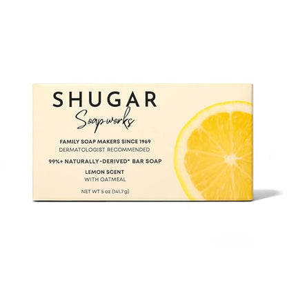 Shugar Soapworks Oatmeal & Lemon Verbena 5 oz Beauty Bar Soap 8-Pack | Plant-Based Vegan Formula | Sulfate & Paraben Free | Gentle Exfoliating Cleanser with Finely Ground Oatmeal Flakes