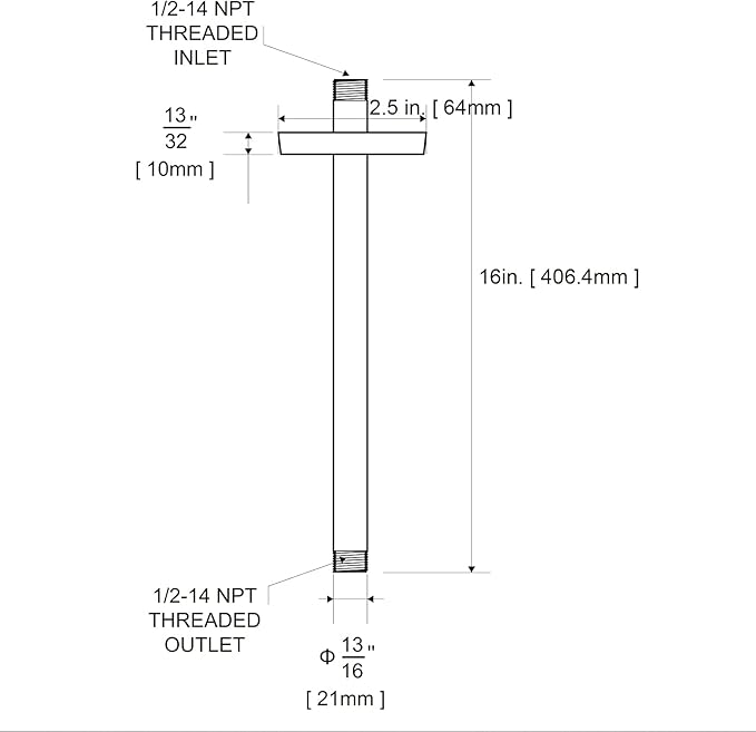 OFFO Shower Arm with Flange, 16 in Ceiling Mount Replacement Rain Shower Head Straight Arm Ceiling-Mounted For Fixed Shower Head & High Pressure Rain, Matte Black
