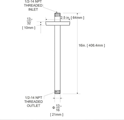 OFFO Shower Arm with Flange, 16 in Ceiling Mount Replacement Rain Shower Head Straight Arm Ceiling-Mounted For Fixed Shower Head & High Pressure Rain, Matte Black