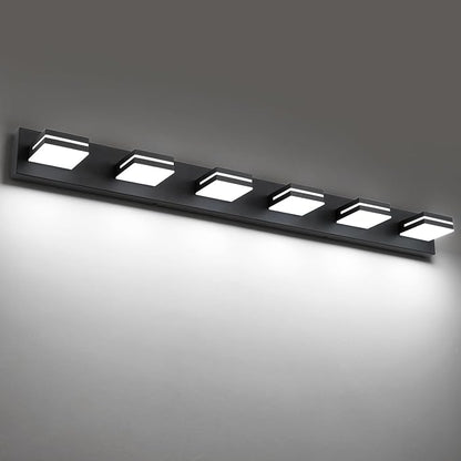 SineRise LED Modern Bathroom Vanity Light Fixtures (6-Light, 48-Inch), Matte Black Modern Acrylic Bathroom Wall Lighting Fixtures Over Mirror (Cool White 6000K)