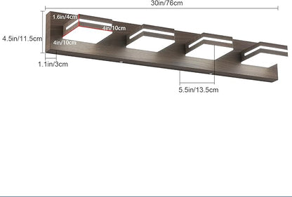 SineRise LED Modern Bathroom Vanity Light Fixtures (4-Light, 30-Inch), Brown Wood Painted Modern Acrylic Bathroom Wall Lighting Fixtures Over Mirror (Cool White 6000K)