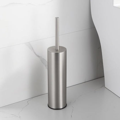 Toilet Brush and Holder Set Brushed Nickel Stainless Steel, 304 Heavy Duty Round Toilet Brush Set – Rust Resistant, Long Handle, Replacement Heads, Floor Standing Bathroom Toilet Cleaning
