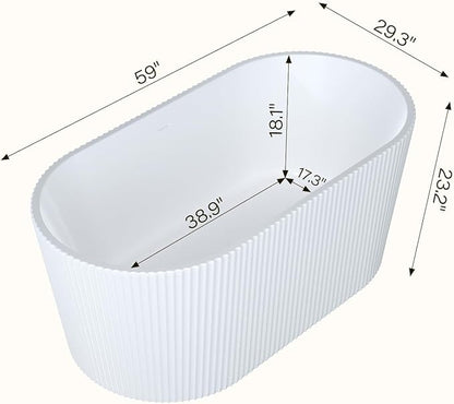 59-in Freestanding Bathtub - Acrylic Soaking Tub with Overflow Drain - CUPC Certified Thickened Design Glossy White for Bathroom