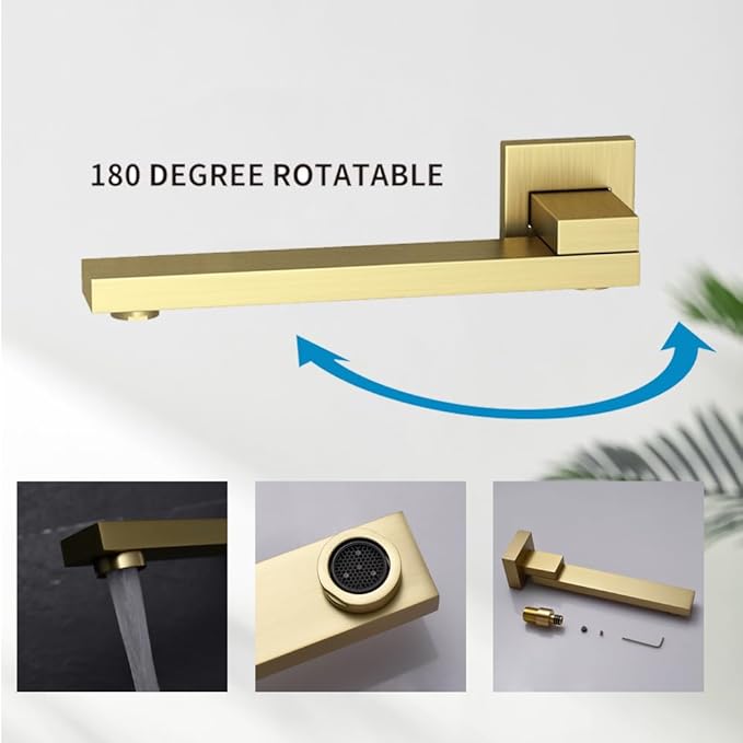 Shower Set Brushed Gold Thermostatic Shower System with Tub Spout, with 12 inch Ceiling Mount Shower Head and 6 PCS Body Jet, Handheld Spray