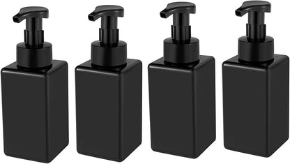 UUJOLY Foaming Soap Dispenser, 22oz Refillable Pump Bottle Plastic for Liquid Soap, Shampoo, Body Wash, 4 Pcs, Black