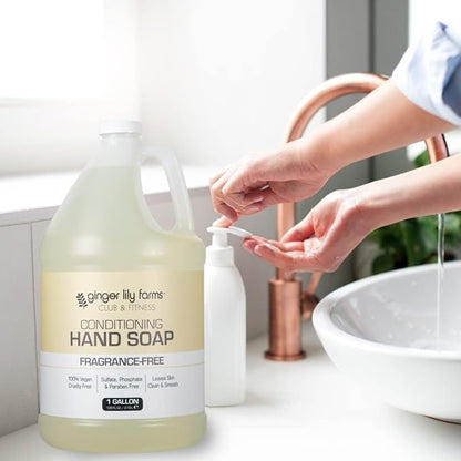 Ginger Lily Farms Club & Fitness Conditioning Liquid Hand Soap Refill, 100% Vegan & Cruelty-Free, Fragrance Free, 1 Gallon (128 fl oz) (Pack of 3)