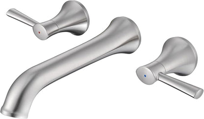 Wall Mount Tub Filler Brass Tub Faucet Brushed Nickel Bathroom Bathtub Faucets with 2 Handles