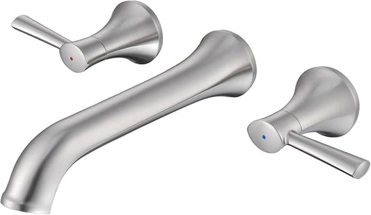 Wall Mount Tub Filler Brass Tub Faucet Brushed Nickel Bathroom Bathtub Faucets with 2 Handles