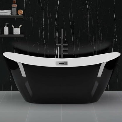 67 Inch Acrylic Freestanding Bathtub, Acrylic Soaking Bathtub with Matte Drain and Overflow, Modern Square Tub, cUPC Certified, Deep Ergonomic Design, Double-Walled Insulation, Easy Installation