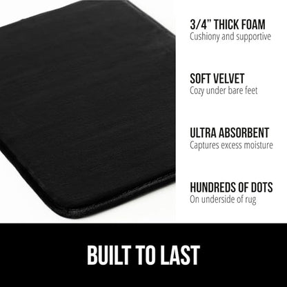 GORILLA GRIP Memory Foam Bath Mat, Soft Absorbent Velvet Bathroom Mats, Durable Dots on Underside, Machine Washable Bathmat, Carpet Rug Room Decor for Shower Tub Floor RV, 24x17 Rugs, Black