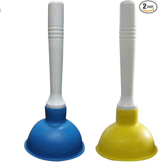 Coralpearl Drain Plunger, Small Hand Force Plumber Helper, Little 4 inch Cup Clog Remover, Tiny Rubber Unclogger in 9" Short Handle for Kitchen Sink, Bathroom Toilet, Shower Bath Tub (Blue + Yellow)
