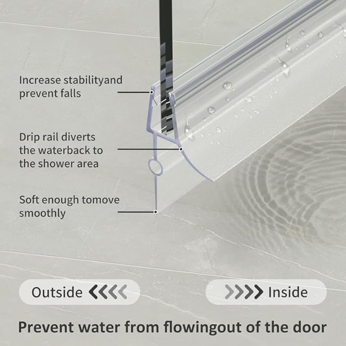 Frameless Shower Door Bottom Seal, 2 Pcs Shower Door Seal Strip for 5/16 Inch Glass Shower Door Sweep, Stop Shower Leaks and Create a Water Barrier 31.5" Long Sweep