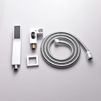 Shower Head Handheld Combo Set With Long Hose Bathroom Brass High Pressure Square All Metal Rainfall Massager Hand Held Shower Head With Bracket Holder, Chrome
