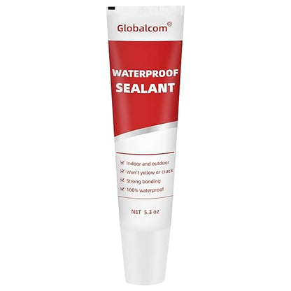 Globalcom Advanced Silicone Caulk for Kitchen & Bathroom - 100% Waterproof Silicone Sealant for Interior and Exterior Use, Stronger Adhesion, Shrink & Crack Proof - 5.3 oz White
