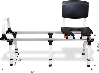 ShowerGlyde SG2 - FSA HSA Eligible | Sliding Transfer Bench for Toilet-Adjacent Tubs, Adjustable Height, Grab Bar, Extended Rails, Sliding Shower Chair with Commode Compatibility