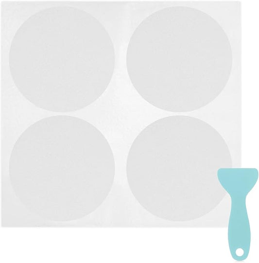 S&X 24 Pcs Non Slip Bathtub Stickers (Large 4" Round), Invisible Clear High Traction Grit Dots, Anti Slip Safety Treads for Tub, Shower Floor with Scraper