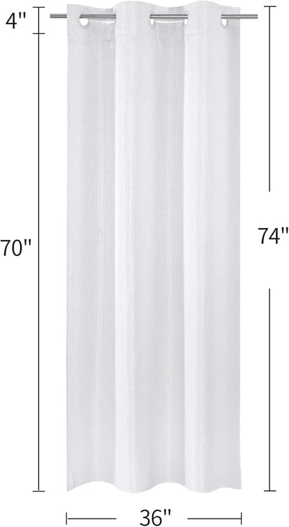 MitoVilla White Waffle Small Stall Shower Curtain Liner Set 36 x 74, No Hooks Required Half Size Narrow Fabric Shower Curtain with Snap-in Liner for Modern Farmhouse Bathroom Decor