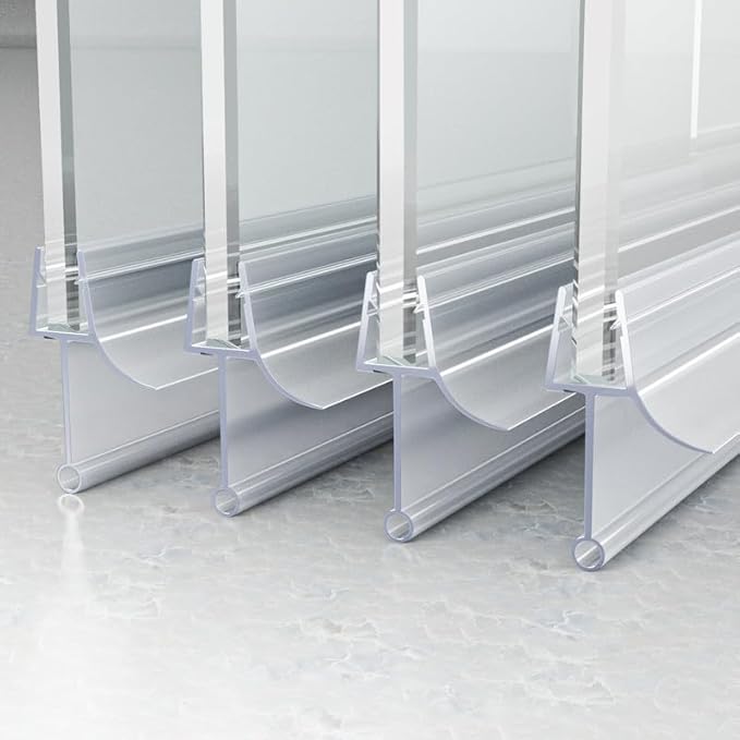 Frameless Shower Door Bottom Seal, 4 Pcs Shower Door Seal Strip for 5/16" Glass Shower Door Sweep, Stop Shower Leaks and Create a Water Barrier 31.5" Long Sweep