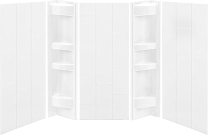 White Acrylic Tub Wall Surround 32"x 60"x 58" - Waterproof, Easy-to-Install, Two Shelf Units Kit Included - Bathtub Wall Surround Panels - Vertical Pattern, Dynamic Shelves