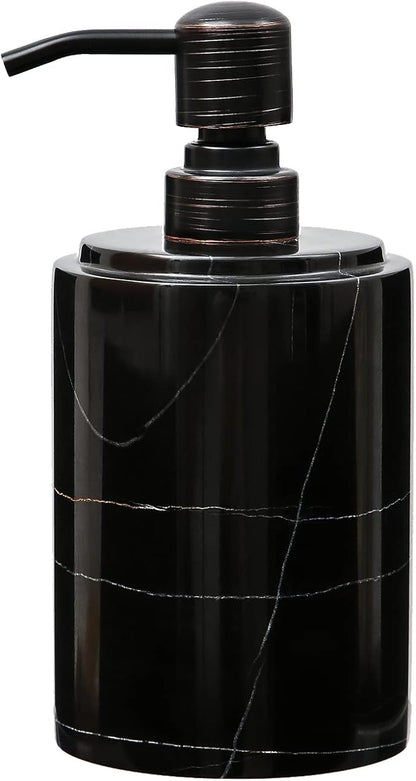 Black Marble Soap Dispenser Hand or Dish for Bathroom & Kitchen - Decorative Natural Marble Stone Liquid Soap/Lotion Dispenser - Stainless Steel Soap Dispenser Easy-Glide Pump - Refillable