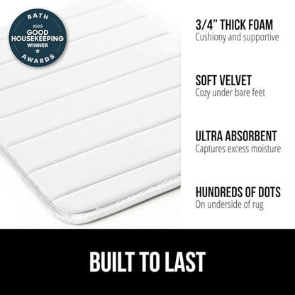 GORILLA GRIP Memory Foam Bath Mat, Soft Absorbent US Designed Bathroom Rug, Gripping Dots Machine Washable Bathmat, Cushioned Floor Mats, Shower Sink Rugs Room Décor Accessories, 24x17 White