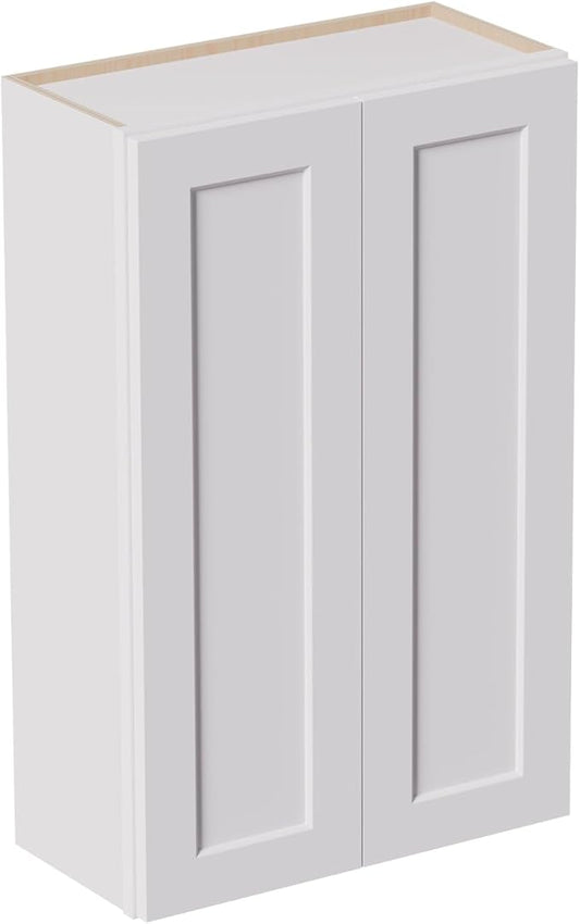 27 Inch Laundry Room Cabinets Wall Mounted, Solid Wood Over The Toilet Storage Cabinet, Bathroom Organizer Cabinets with 2 Shaker Door & 3 Shelves, Easy to Assemble for Kitchen, Garage - White