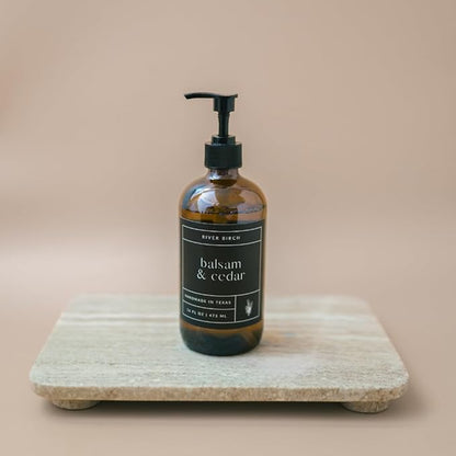 River Birch Balsam & Cedar Scented Natural Hand Soap -Handmade -Moisturizing Hand Wash with Amber Glass Dispenser - Luxury Scented Hydrating Hand Soap - Vegan and Non-Toxic -16 Fl Oz