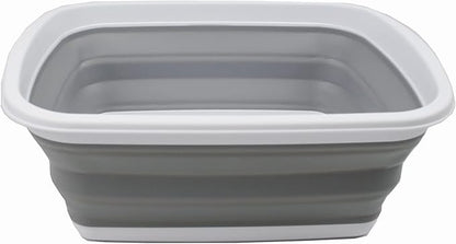 SAMMART 10L (2.6 Gallons) Collapsible Tub - Foldable Dish Tub - Portable Washing Basin - Space Saving Plastic Washtub (White/Grey, 1)