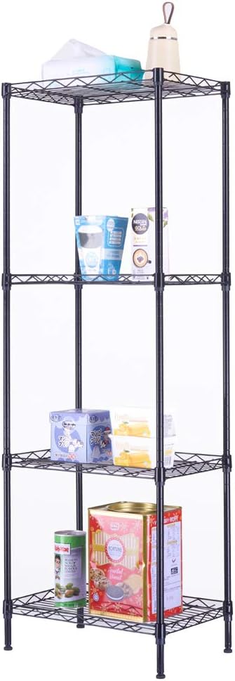 4 Tier Storage Racks Shelving, Heavy Steel Pantry Shelves, Adjustable Wire Shelving Rack, Suitable for Garage, Kitchen, Bathroom, Office, 16" W x 12" D x 50" H, Black