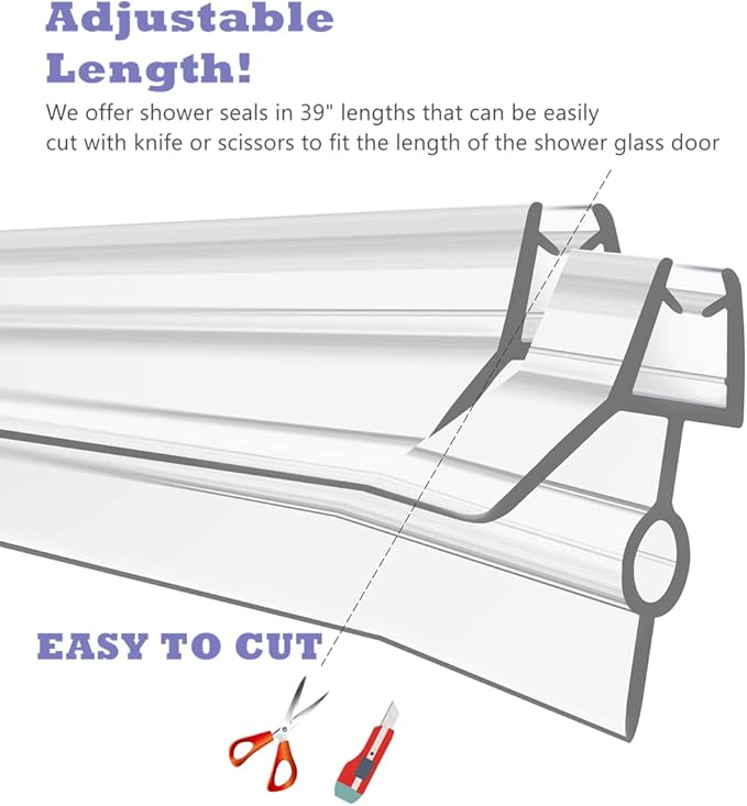 2-Pack Frameless Shower Door Bottom Seal (3/8'' X 39'') Clear Glass Shower Door Seal Strip Shower Door Sweep can Covers up to 20mm Gap - Stop Leaks